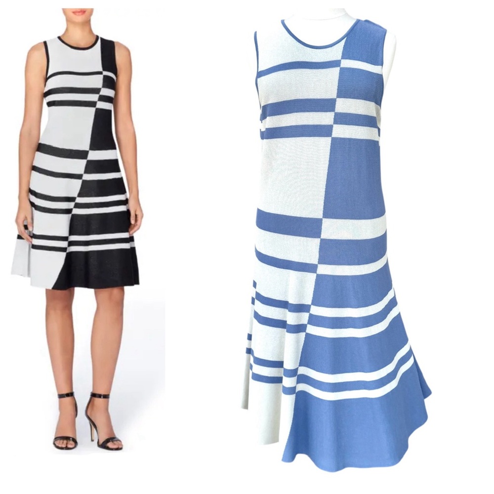 NIC+ZOE colorblock KNIT dress blue cream Sleeveless NEW plus size 1X fit & flare